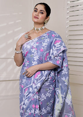 Grey Tant Jamdani Saree Without Blouse Piece