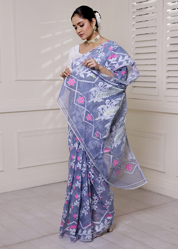 Grey Tant Jamdani Saree Without Blouse Piece