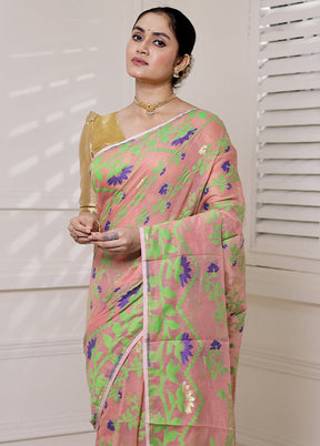 Pink Tant Jamdani Saree Without Blouse Piece