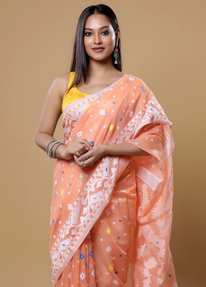 Orange Tant Jamdani Saree Without Blouse Piece