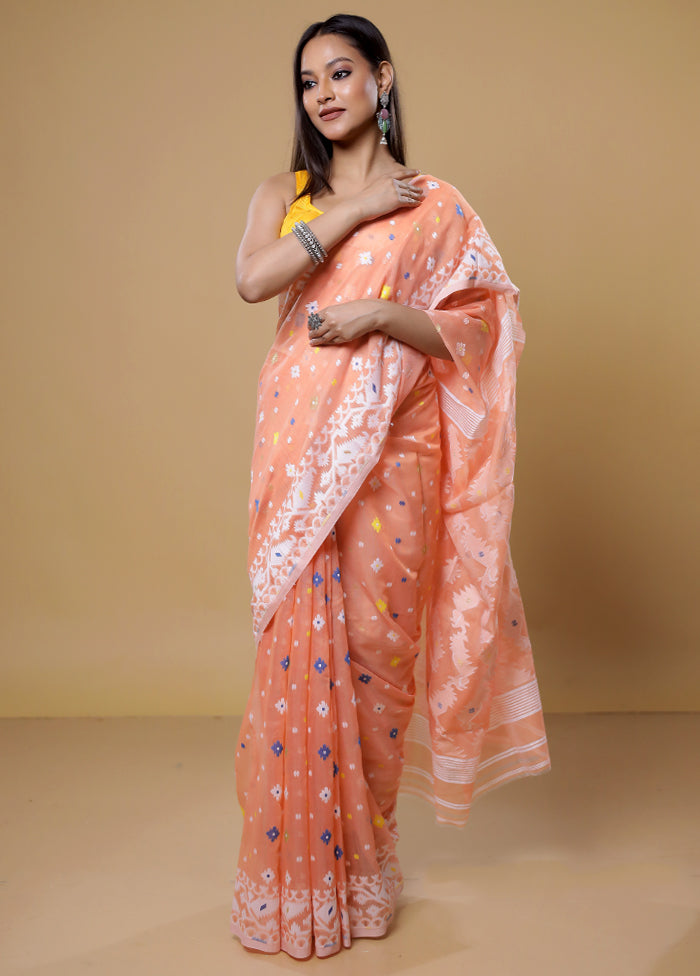 Orange Tant Jamdani Saree Without Blouse Piece