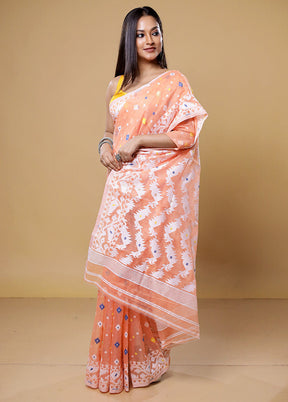 Orange Tant Jamdani Saree Without Blouse Piece