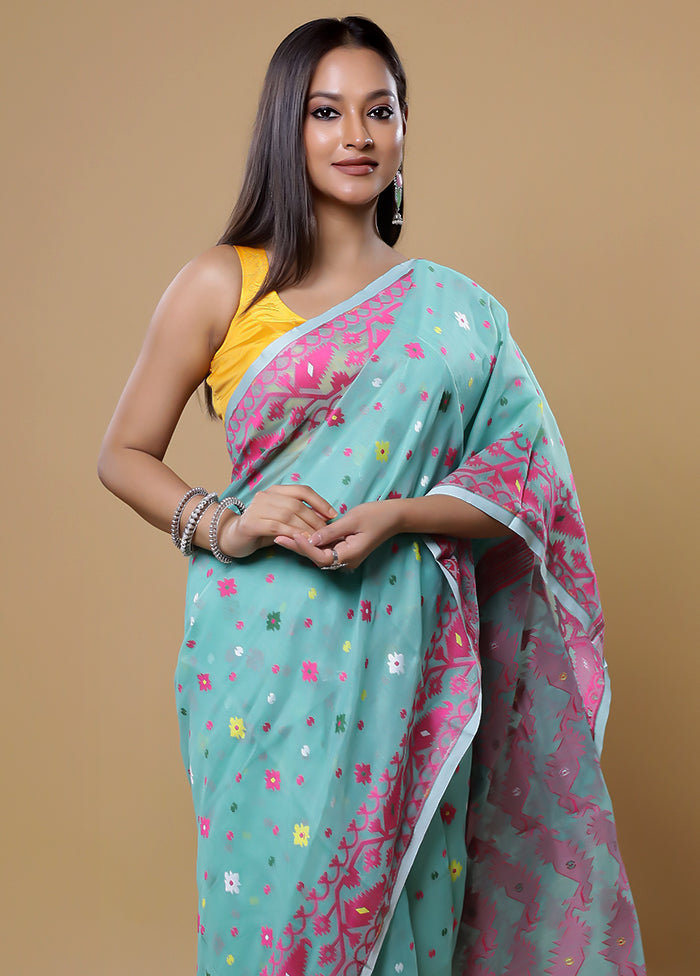 Green Tant Jamdani Saree Without Blouse Piece