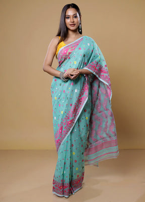 Green Tant Jamdani Saree Without Blouse Piece