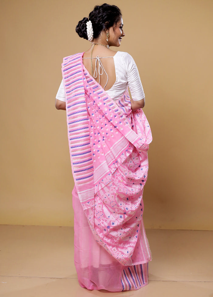 Pink Tant Jamdani Saree Without Blouse Piece