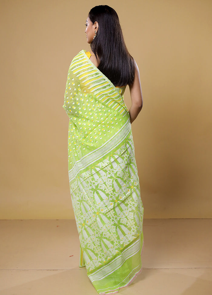 Green Tant Jamdani Saree Without Blouse Piece