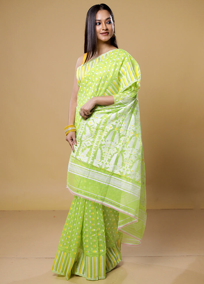 Green Tant Jamdani Saree Without Blouse Piece