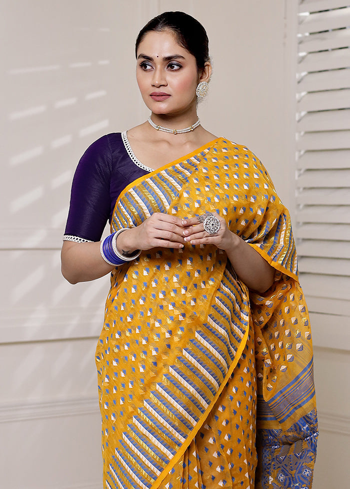 Yellow Tant Jamdani Saree Without Blouse Piece