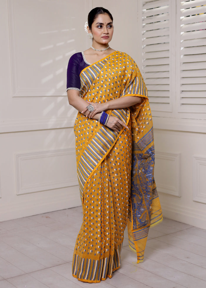 Yellow Tant Jamdani Saree Without Blouse Piece