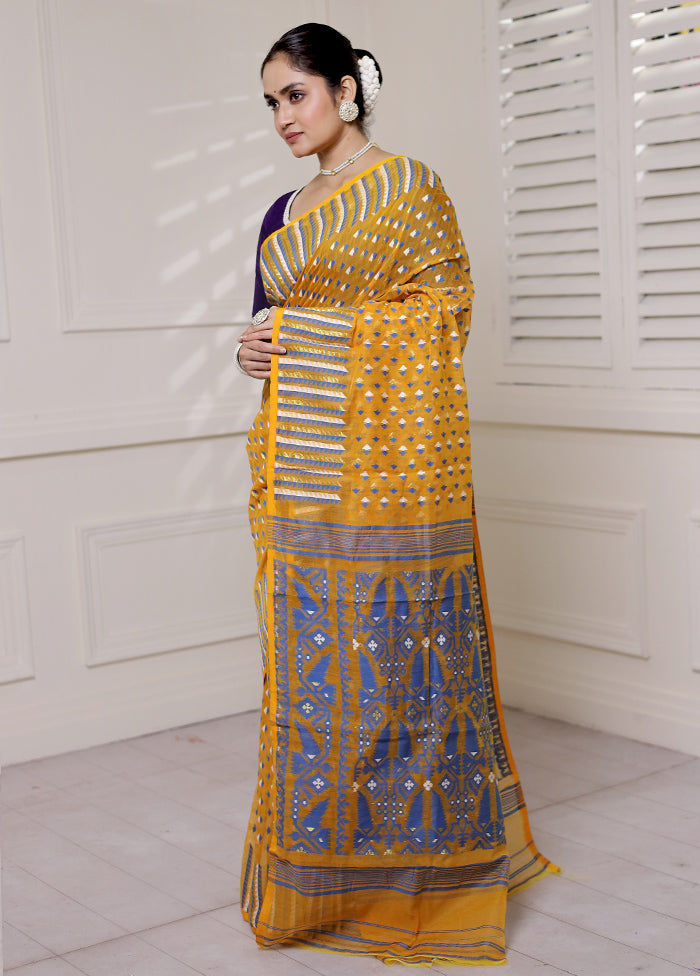 Yellow Tant Jamdani Saree Without Blouse Piece