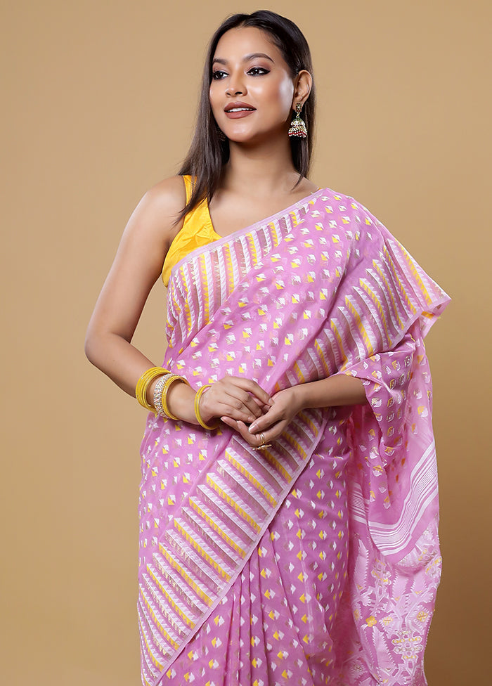 Pink Tant Jamdani Saree Without Blouse Piece