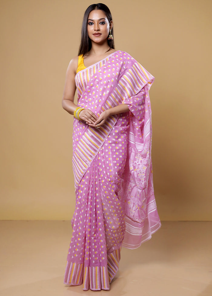 Pink Tant Jamdani Saree Without Blouse Piece