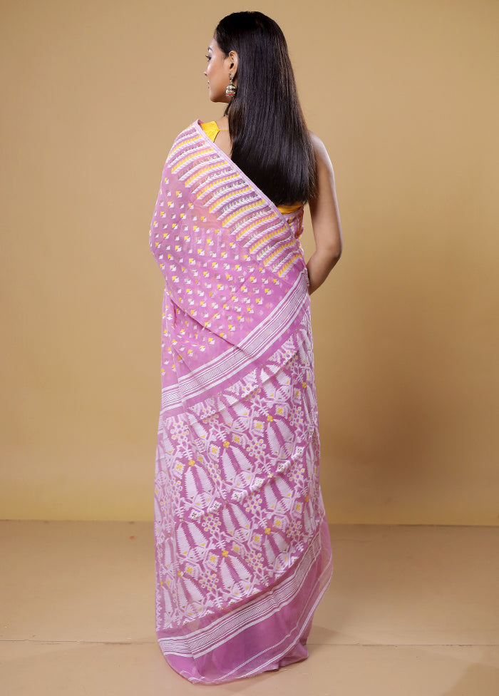 Pink Tant Jamdani Saree Without Blouse Piece