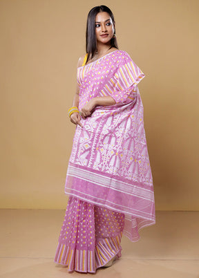 Pink Tant Jamdani Saree Without Blouse Piece