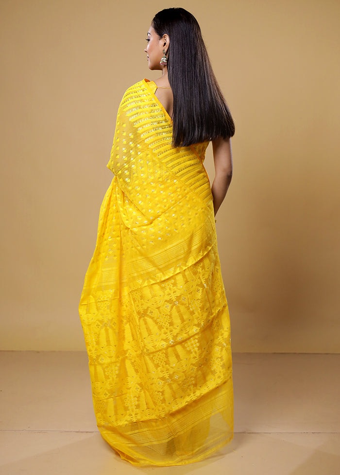 Yellow Tant Jamdani Saree Without Blouse Piece