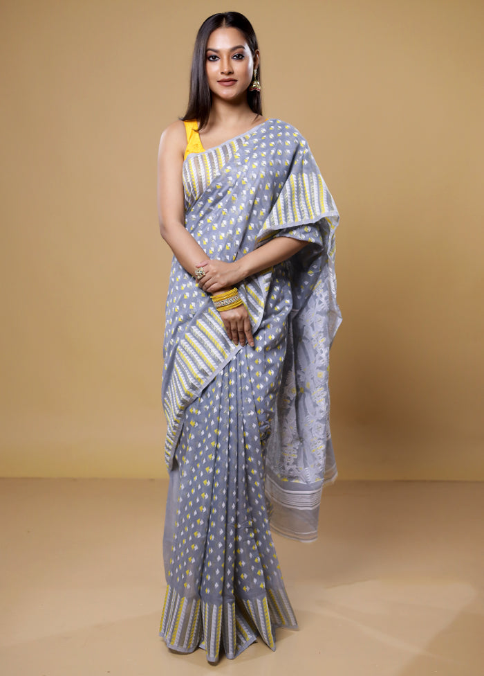 Grey Tant Jamdani Saree Without Blouse Piece