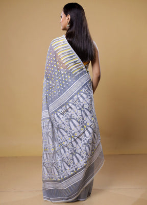 Grey Tant Jamdani Saree Without Blouse Piece