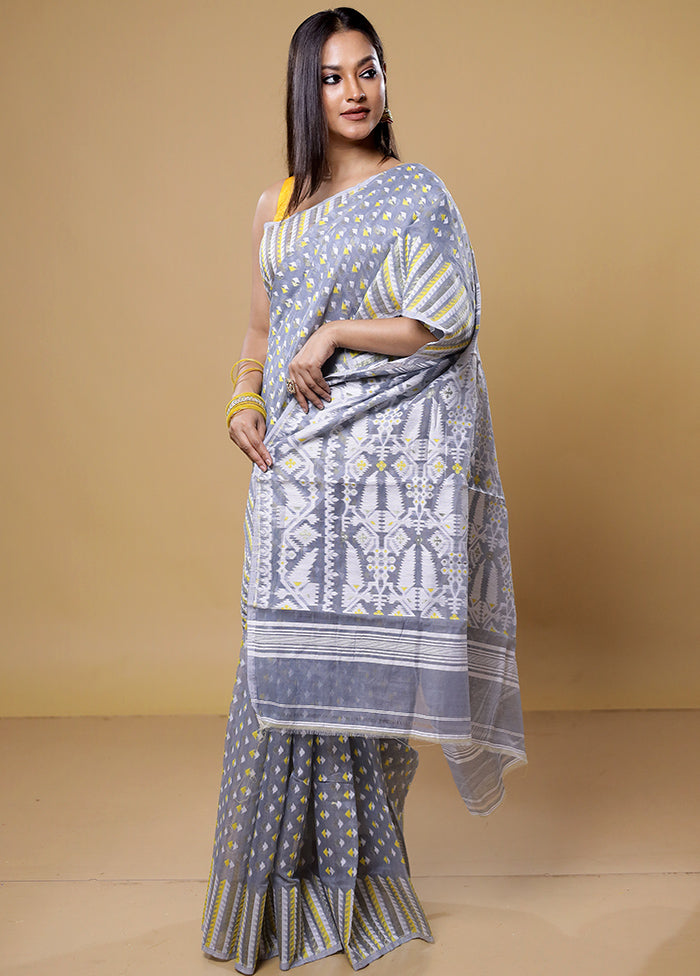 Grey Tant Jamdani Saree Without Blouse Piece