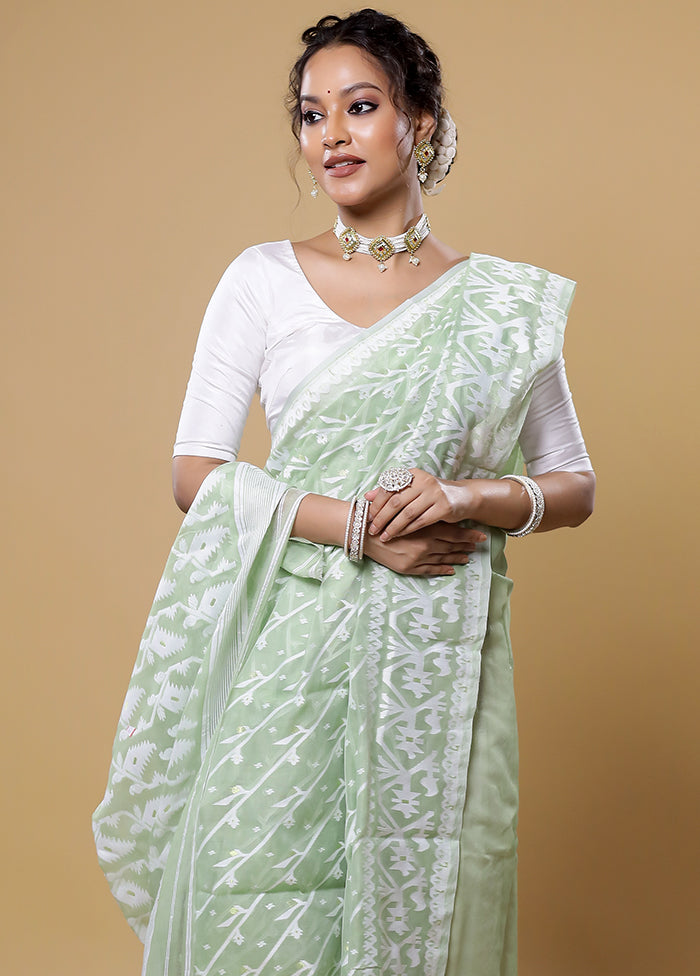 Green Tant Jamdani Saree Without Blouse Piece