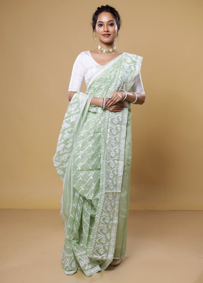 Green Tant Jamdani Saree Without Blouse Piece