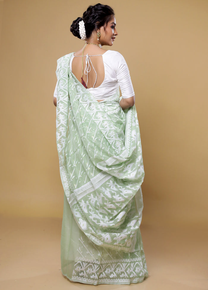 Green Tant Jamdani Saree Without Blouse Piece