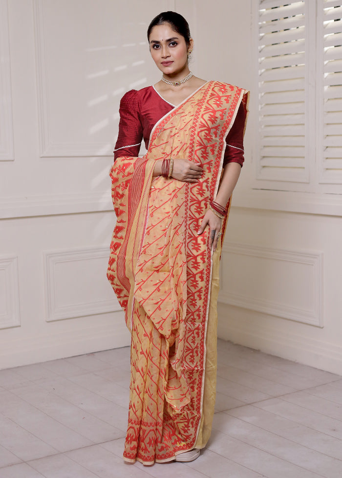 Yellow Tant Jamdani Saree Without Blouse Piece