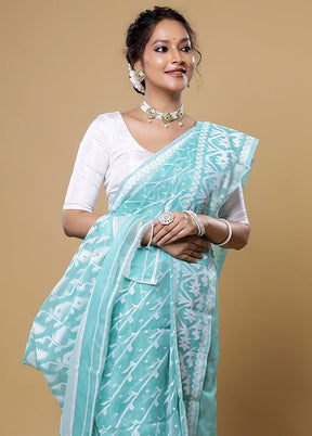 Green Tant Jamdani Saree Without Blouse Piece