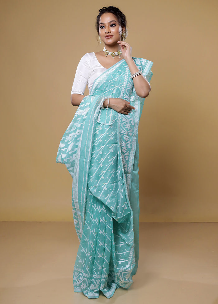 Green Tant Jamdani Saree Without Blouse Piece