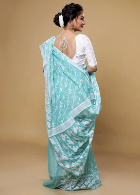 Green Tant Jamdani Saree Without Blouse Piece