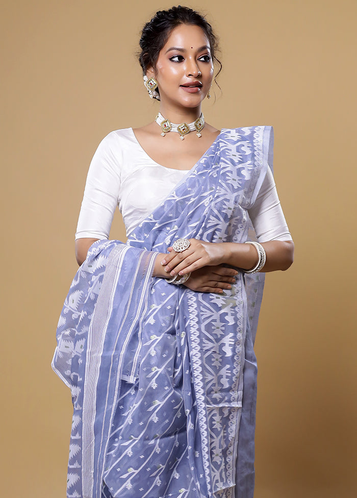 Grey Tant Jamdani Saree Without Blouse Piece