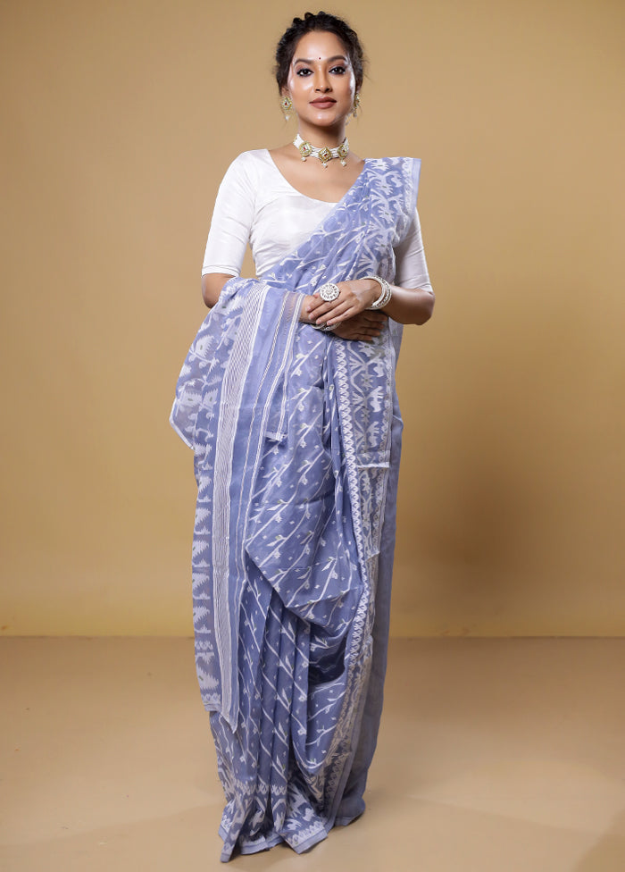 Grey Tant Jamdani Saree Without Blouse Piece