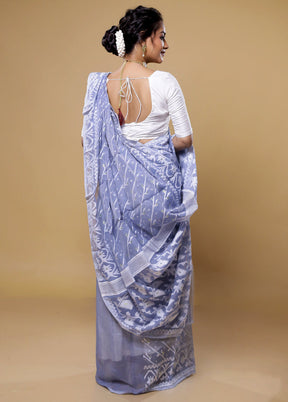 Grey Tant Jamdani Saree Without Blouse Piece