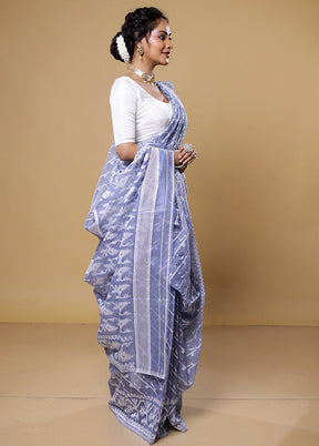 Grey Tant Jamdani Saree Without Blouse Piece