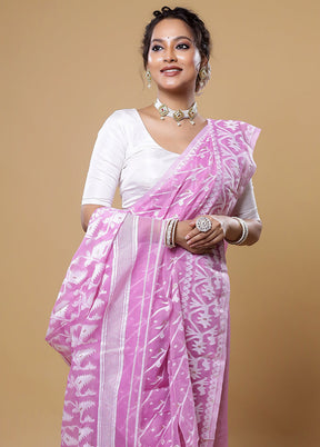 Pink Tant Jamdani Saree Without Blouse Piece