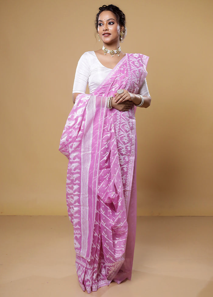 Pink Tant Jamdani Saree Without Blouse Piece