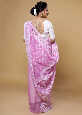 Pink Tant Jamdani Saree Without Blouse Piece