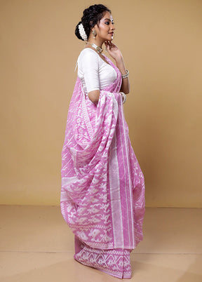 Pink Tant Jamdani Saree Without Blouse Piece