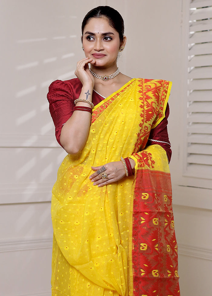 Yellow Tant Jamdani Saree Without Blouse Piece