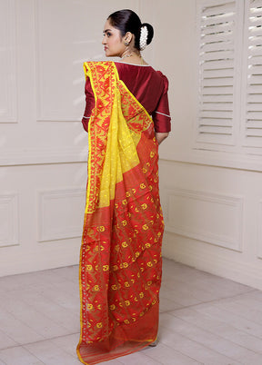 Yellow Tant Jamdani Saree Without Blouse Piece