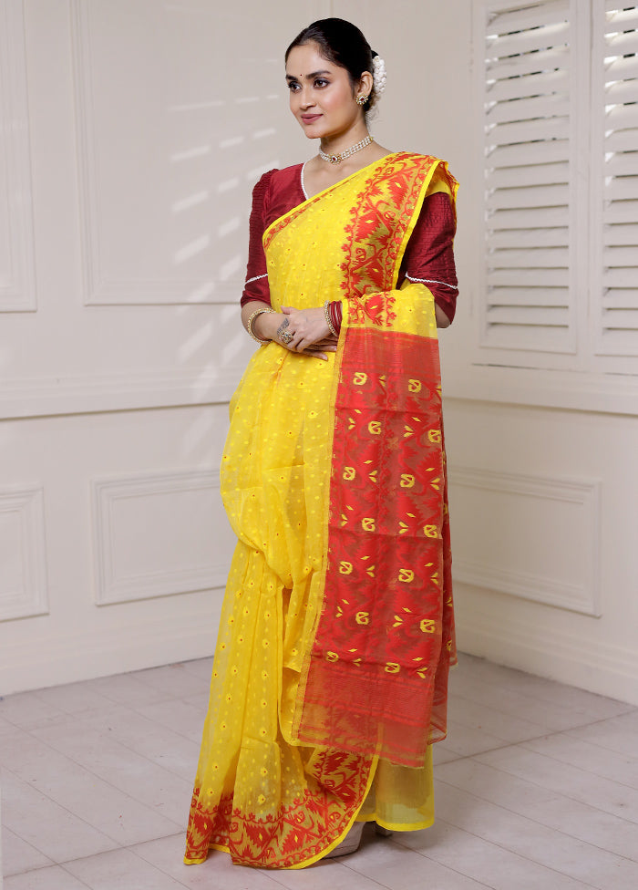 Yellow Tant Jamdani Saree Without Blouse Piece