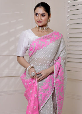 Grey Tant Jamdani Saree Without Blouse Piece