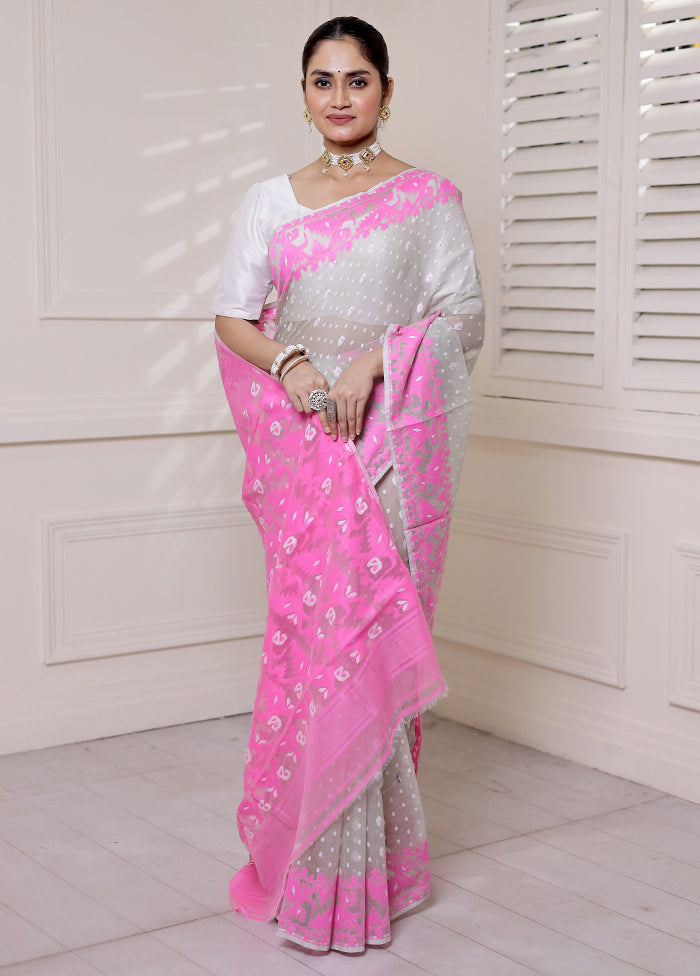 Grey Tant Jamdani Saree Without Blouse Piece