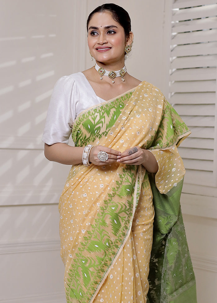 Green Tant Jamdani Saree Without Blouse Piece