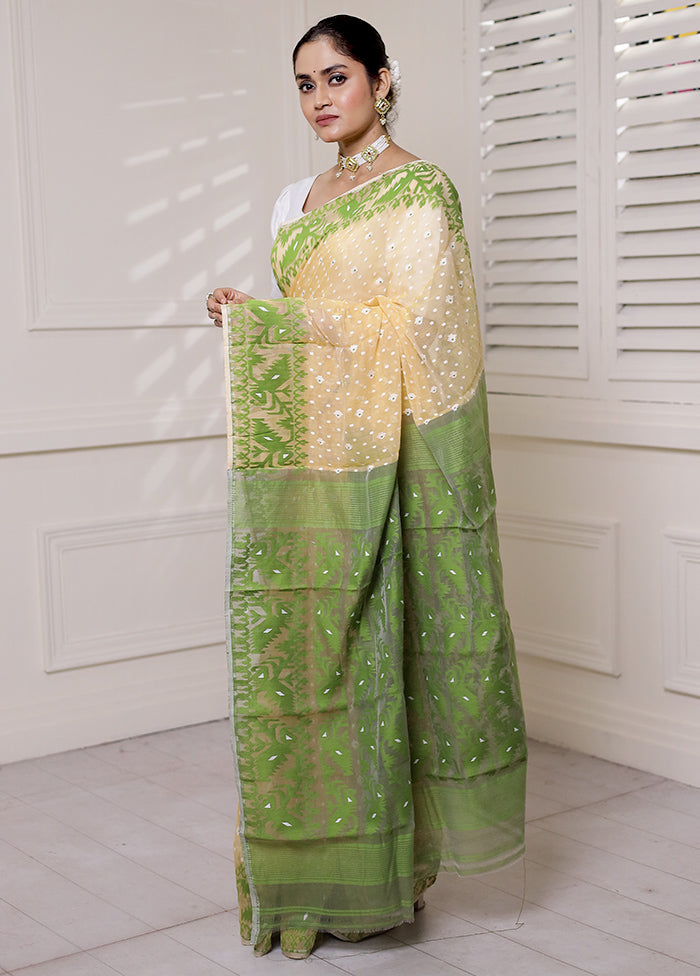 Green Tant Jamdani Saree Without Blouse Piece