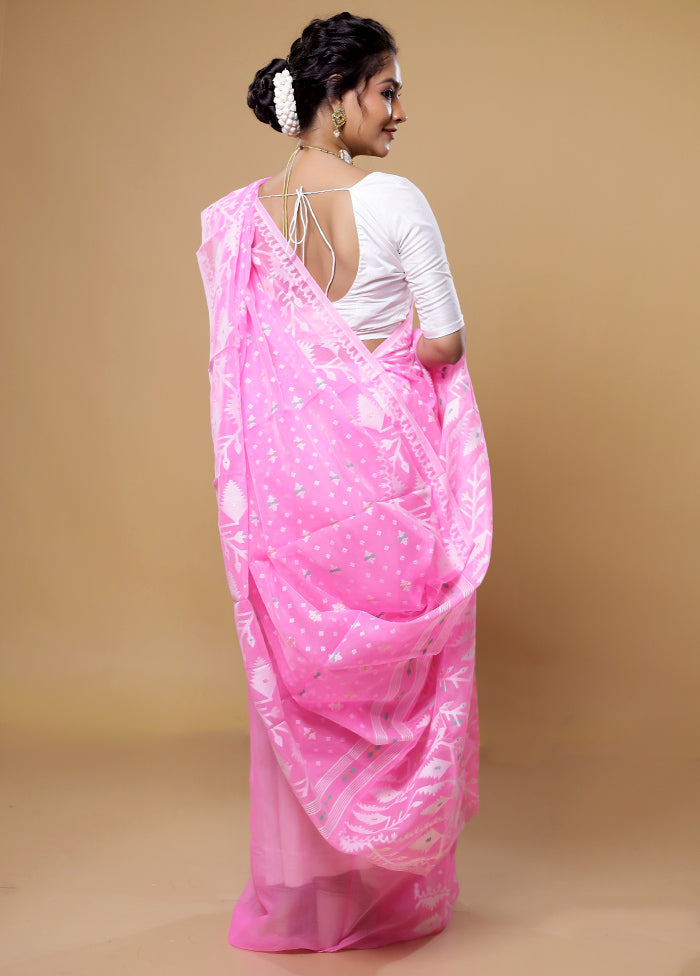 Pink Tant Jamdani Saree Without Blouse Piece