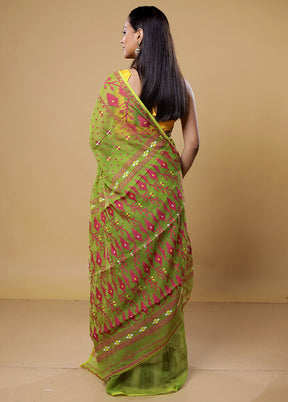 Green Tant Jamdani Saree Without Blouse Piece