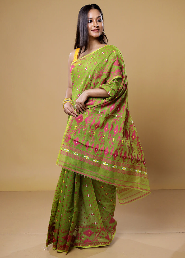 Green Tant Jamdani Saree Without Blouse Piece