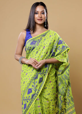 Green Tant Jamdani Saree Without Blouse Piece