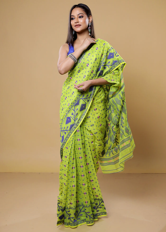 Green Tant Jamdani Saree Without Blouse Piece