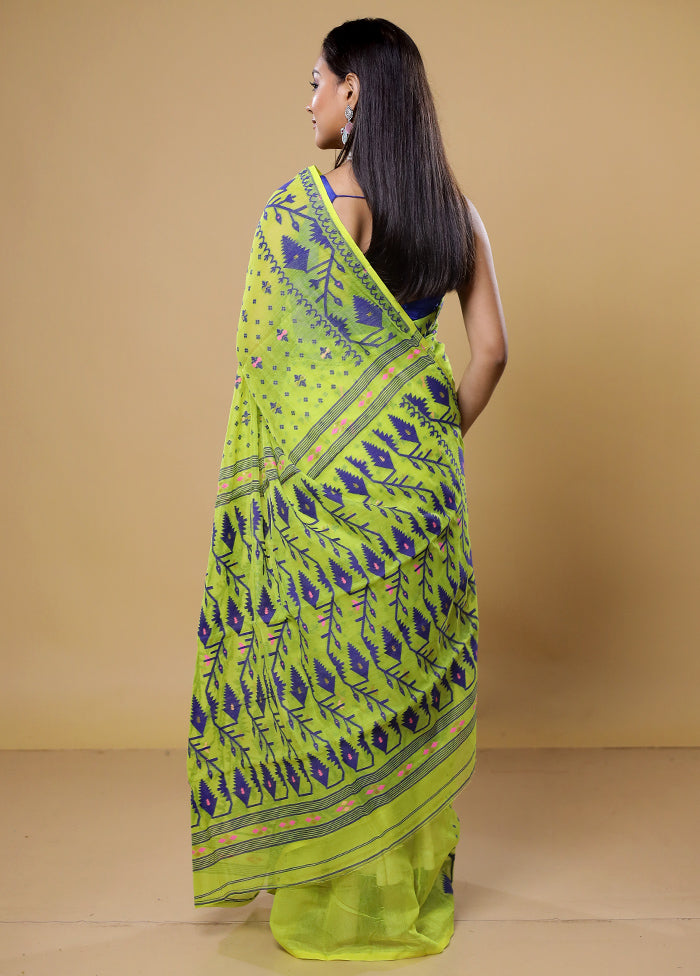 Green Tant Jamdani Saree Without Blouse Piece